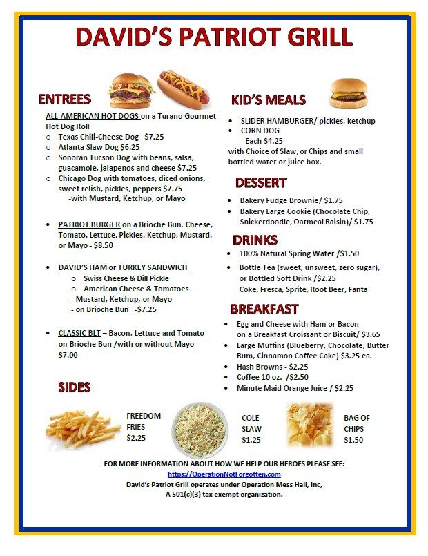 David's Patriot Grill Menu
